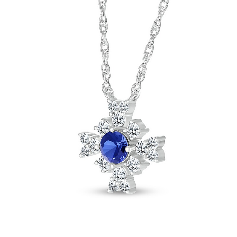Main Image 2 of 4.0mm Blue and White Lab-Created Sapphire Frame Floral Necklace in Sterling Silver