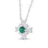 Thumbnail Image 2 of 4.0mm Lab-Created Emerald and White Lab-Created Sapphire Frame Floral Necklace in Sterling Silver