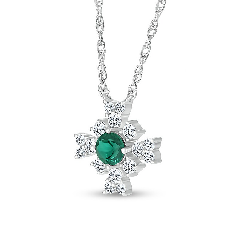 Main Image 2 of 4.0mm Lab-Created Emerald and White Lab-Created Sapphire Frame Floral Necklace in Sterling Silver