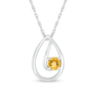 4.0mm Citrine Solitaire Swirl Ribbon Open Teardrop Pendant in 10K White Gold
