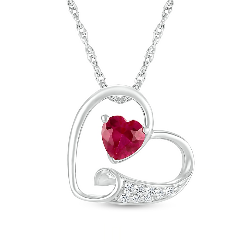 5.0mm Lab-Created Ruby and White Lab-Created Sapphire Tilted Loop Heart Pendant in Sterling Silver