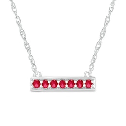 Lab-Created Ruby Seven Stone Border Bar Necklace in Sterling Silver