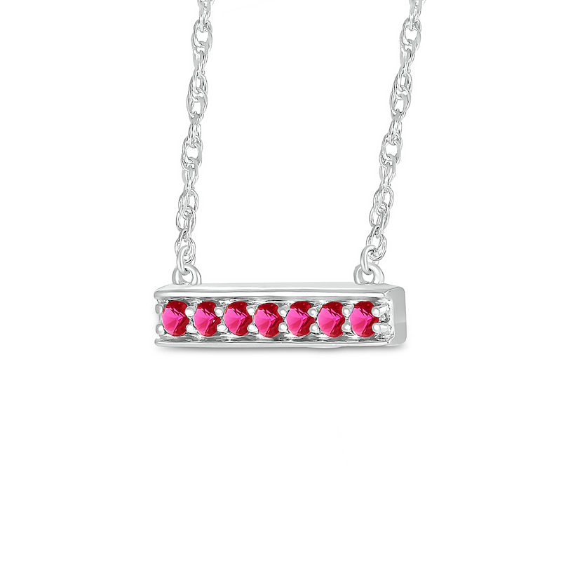 Main Image 2 of Lab-Created Ruby Seven Stone Border Bar Necklace in Sterling Silver