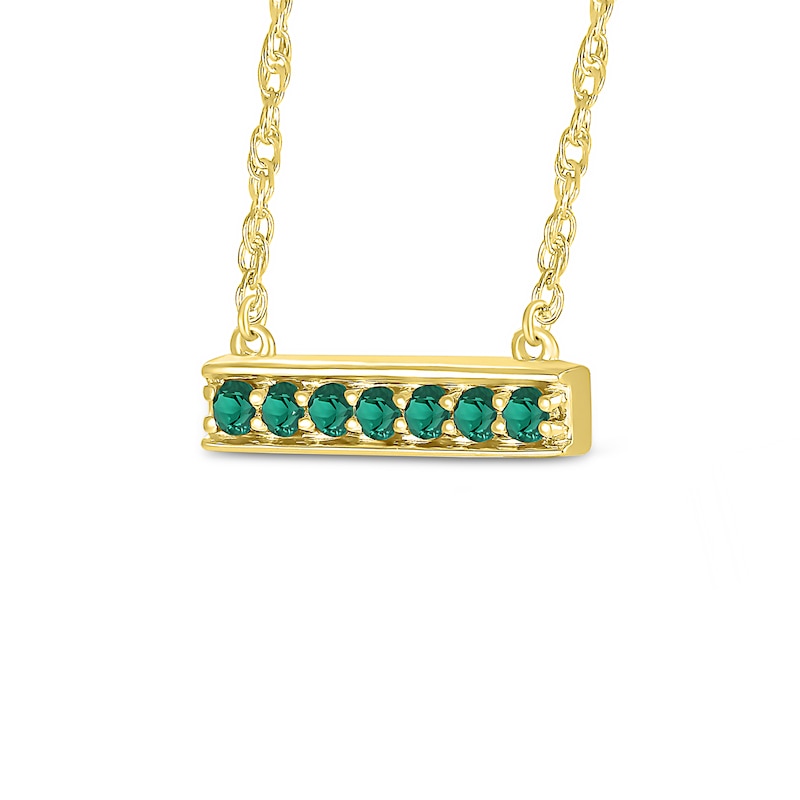 Lab-Created Emerald Seven Stone Border Bar Necklace in Sterling Silver with 14K Gold Plate