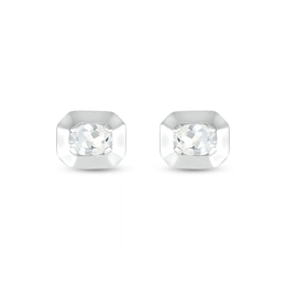 Oval White Lab-Created Sapphire Solitaire Octagonal Frame Stud Earrings in Sterling Silver