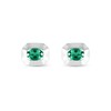 Thumbnail Image 1 of Oval Lab-Created Emerald Solitaire Octagonal Frame Stud Earrings in Sterling Silver