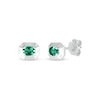 Thumbnail Image 2 of Oval Lab-Created Emerald Solitaire Octagonal Frame Stud Earrings in Sterling Silver