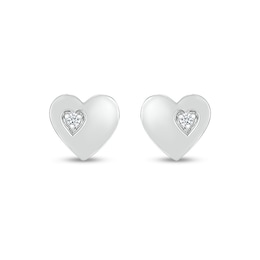 White Lab-Created Sapphire Accent Heart Stud Earrings in 10K White Gold