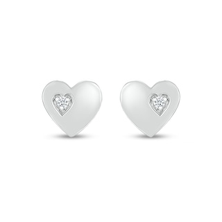 White Lab-Created Sapphire Accent Heart Stud Earrings in 10K White Gold