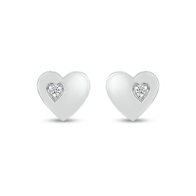 White Lab-Created Sapphire Accent Heart Stud Earrings in 10K White Gold