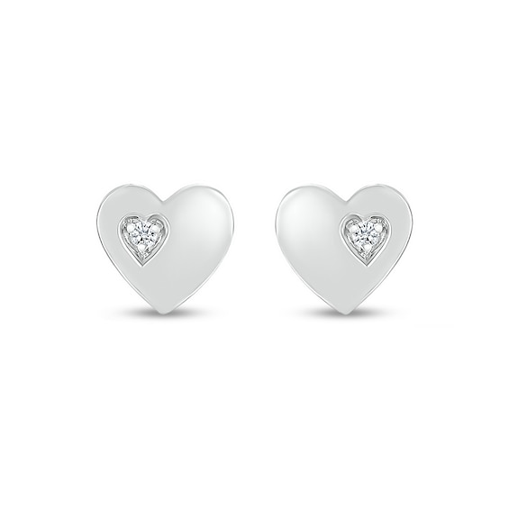 White Lab-Created Sapphire Accent Heart Stud Earrings in 10K White Gold