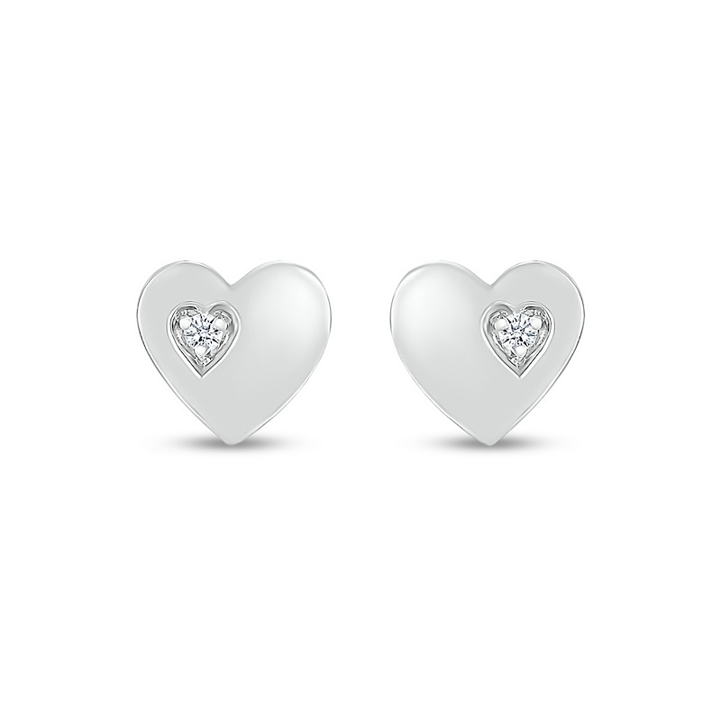 White Lab-Created Sapphire Accent Heart Stud Earrings in 10K White Gold