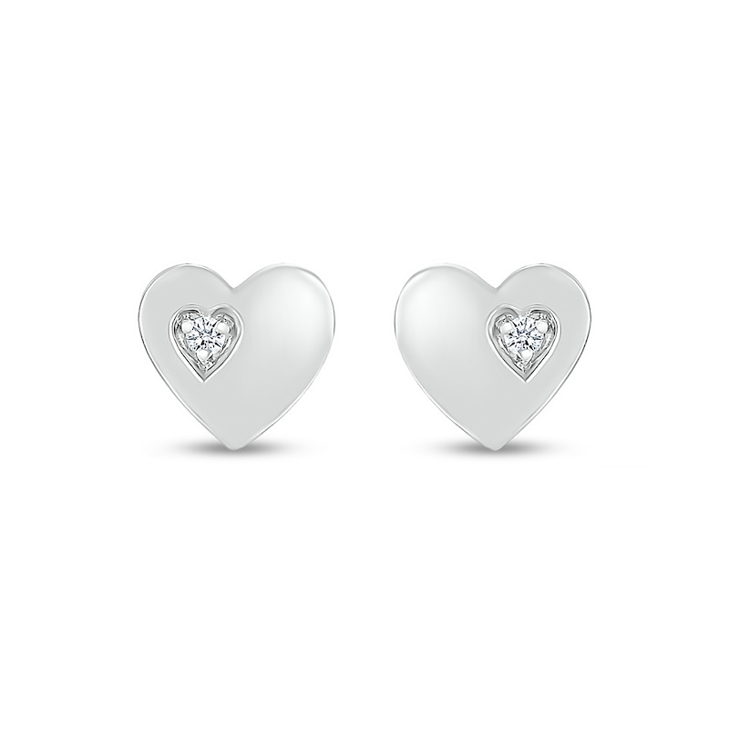 White Lab-Created Sapphire Accent Heart Stud Earrings in 10K White Gold