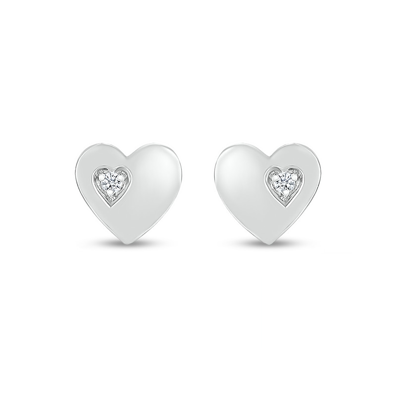 White Lab-Created Sapphire Accent Heart Stud Earrings in 10K White Gold|Peoples Jewellers