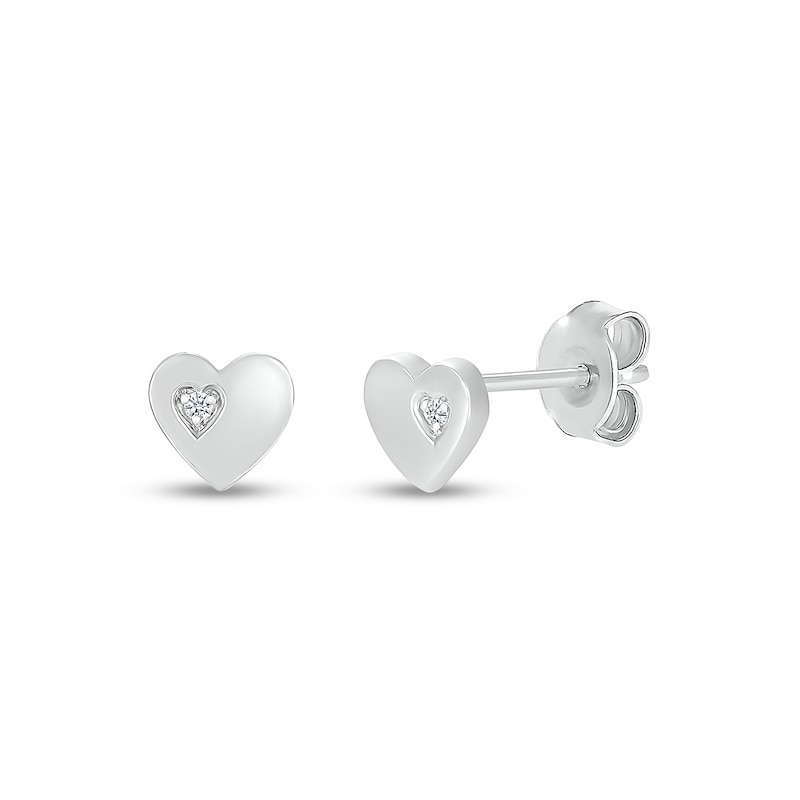 White Lab-Created Sapphire Accent Heart Stud Earrings in 10K White Gold