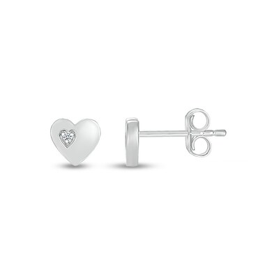 White Lab-Created Sapphire Accent Heart Stud Earrings in 10K White Gold