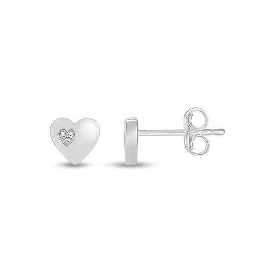 White Lab-Created Sapphire Accent Heart Stud Earrings in 10K White Gold