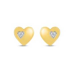 White Lab-Created Sapphire Accent Heart Stud Earrings in 10K Gold
