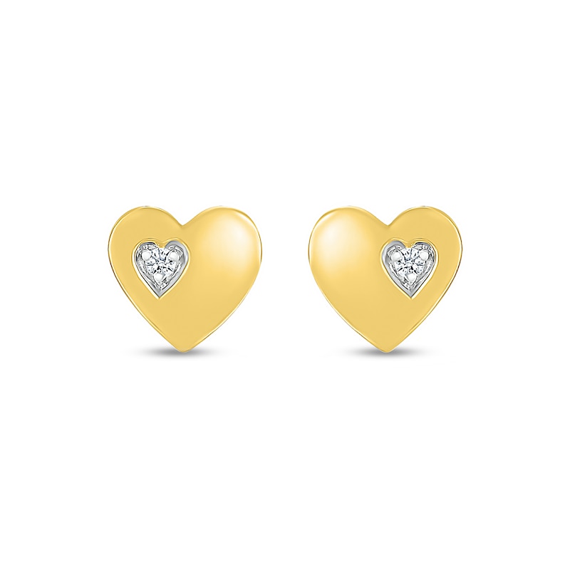 Main Image 1 of White Lab-Created Sapphire Accent Heart Stud Earrings in 10K Gold
