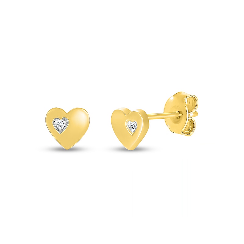 Main Image 2 of White Lab-Created Sapphire Accent Heart Stud Earrings in 10K Gold