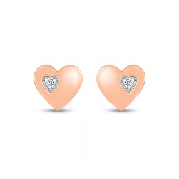White Lab-Created Sapphire Accent Heart Stud Earrings in 10K Rose Gold