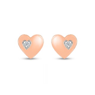 White Lab-Created Sapphire Accent Heart Stud Earrings in 10K Rose Gold