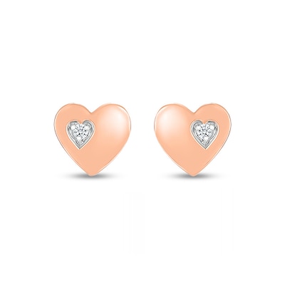 White Lab-Created Sapphire Accent Heart Stud Earrings in 10K Rose Gold