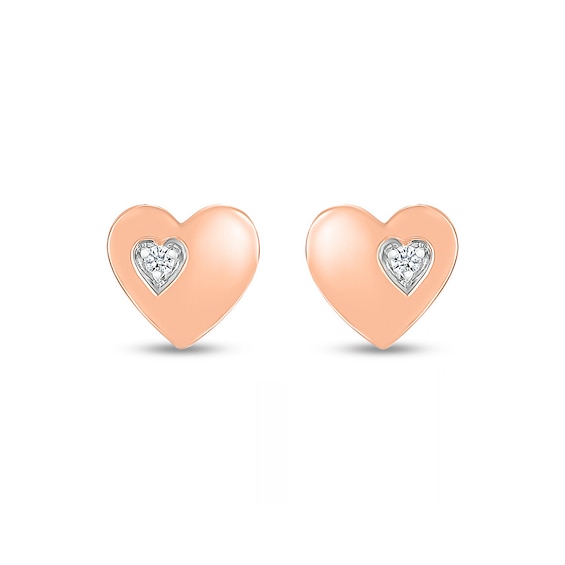 White Lab-Created Sapphire Accent Heart Stud Earrings in 10K Rose Gold