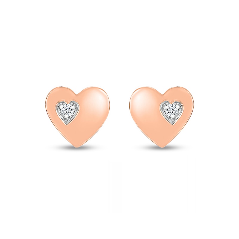White Lab-Created Sapphire Accent Heart Stud Earrings in 10K Rose Gold