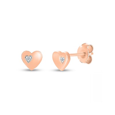 White Lab-Created Sapphire Accent Heart Stud Earrings in 10K Rose Gold