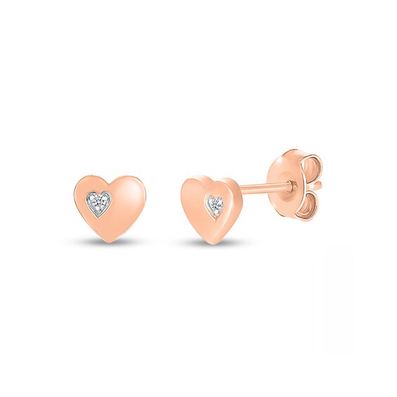White Lab-Created Sapphire Accent Heart Stud Earrings in 10K Rose Gold