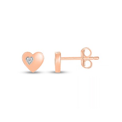 White Lab-Created Sapphire Accent Heart Stud Earrings in 10K Rose Gold