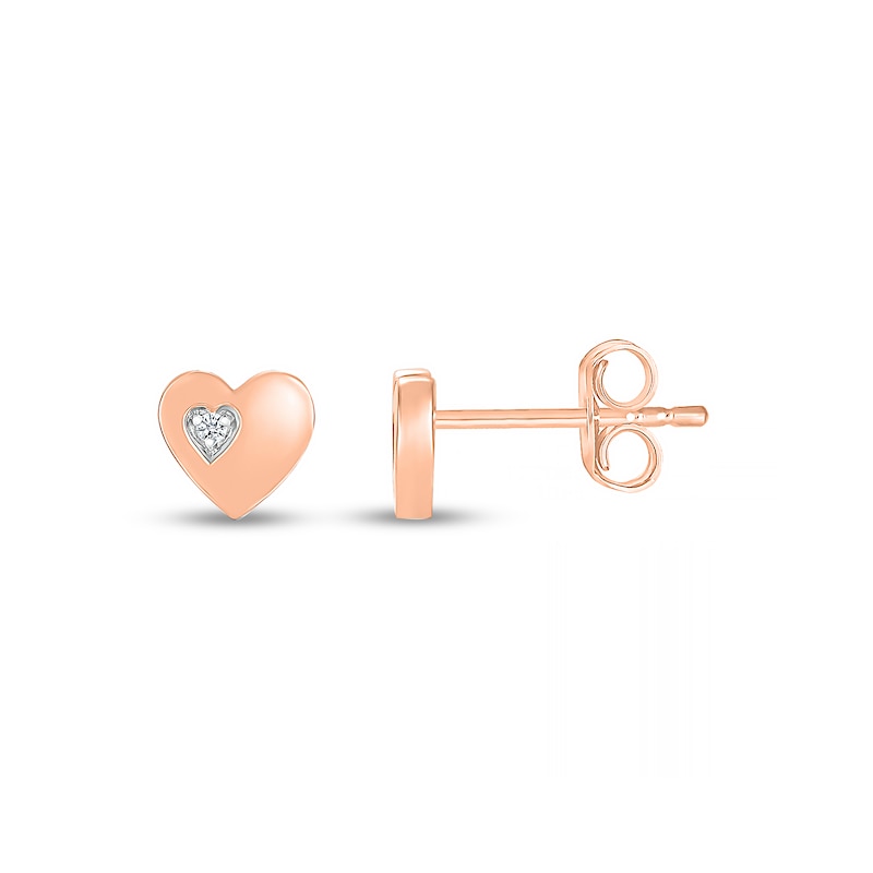 White Lab-Created Sapphire Accent Heart Stud Earrings in 10K Rose Gold
