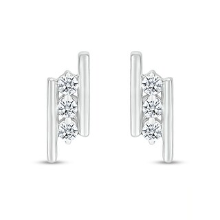 White Lab-Created Sapphire Three Stone Border Slant Bar Stud Earrings in Sterling Silver