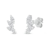 Thumbnail Image 1 of Marquise White Lab-Created Sapphire Three Stone Slant Curved Stud Earrings in Sterling Silver