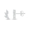 Thumbnail Image 2 of Marquise White Lab-Created Sapphire Three Stone Slant Curved Stud Earrings in Sterling Silver