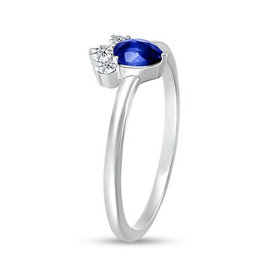 Pear-Shaped Blue and White Lab-Created Sapphire Tri-Top Tiara Ring in Sterling Silver