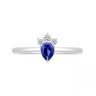 Pear-Shaped Blue and White Lab-Created Sapphire Tri-Top Tiara Ring in Sterling Silver