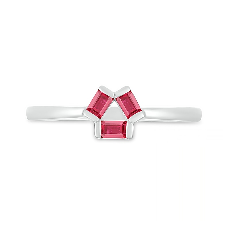 Baguette Lab-Created Ruby Three Stone Open Triangle Geometric Ring in Sterling Silver