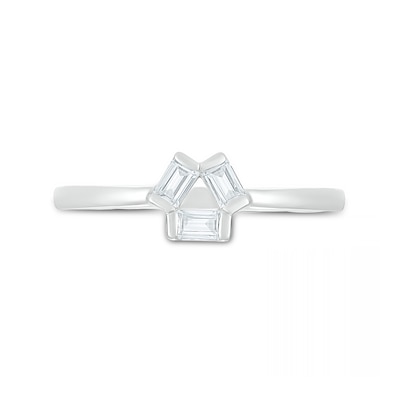 Baguette White Lab-Created Sapphire Three Stone Open Triangle Geometric Ring in Sterling Silver
