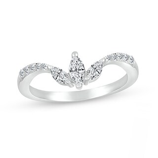 Marquise White Lab-Created Sapphire Tri-Leaf Tapered Shank Contour Band in Sterling Silver