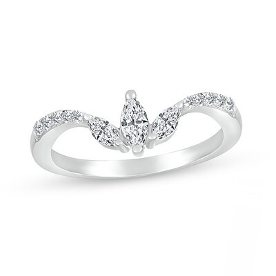 Marquise White Lab-Created Sapphire Tri-Leaf Tapered Shank Contour Band in Sterling Silver