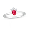 Thumbnail Image 0 of Pear-Shaped Lab-Created Ruby and White Lab-Created Sapphire Tri-Top Tiara Ring in Sterling Silver