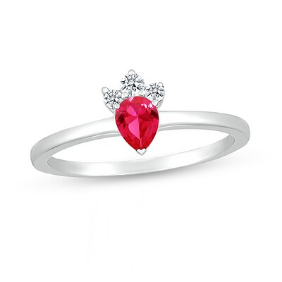 Pear-Shaped Lab-Created Ruby and White Lab-Created Sapphire Tri-Top Tiara Ring in Sterling Silver