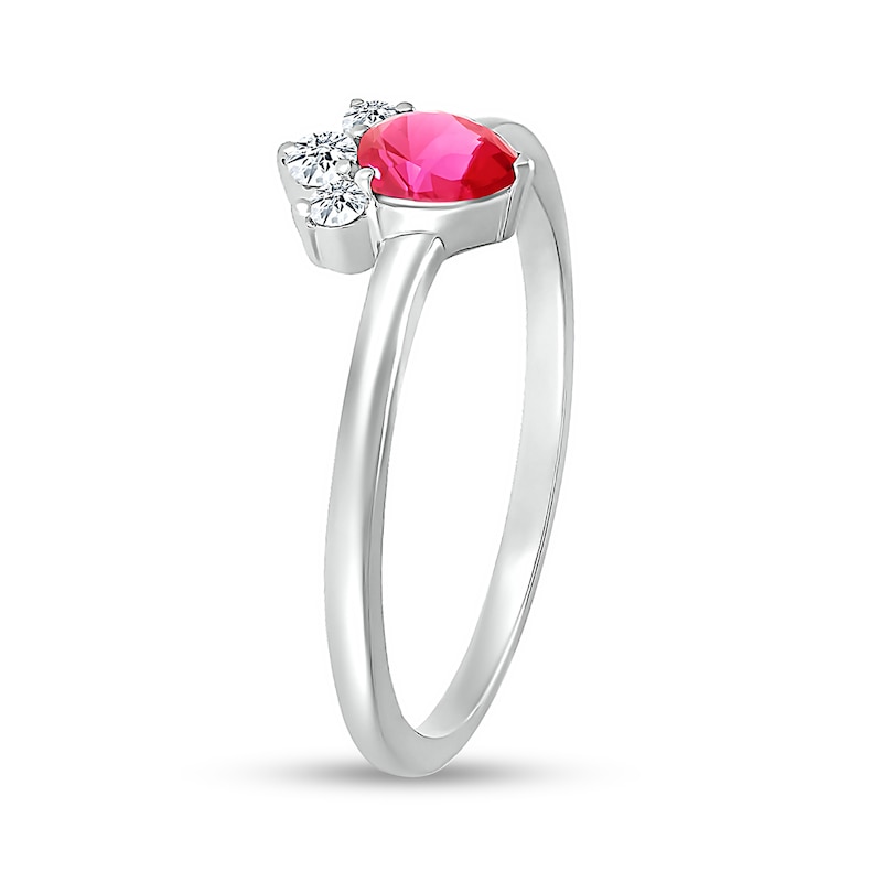 Pear-Shaped Lab-Created Ruby and White Lab-Created Sapphire Tri-Top Tiara Ring in Sterling Silver