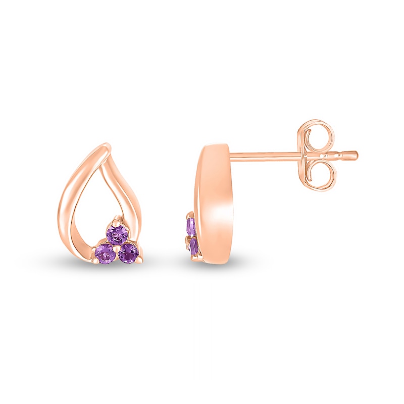 Main Image 2 of Amethyst Trio Swirl Ribbon Open Teardrop Stud Earrings in 10K Rose Gold