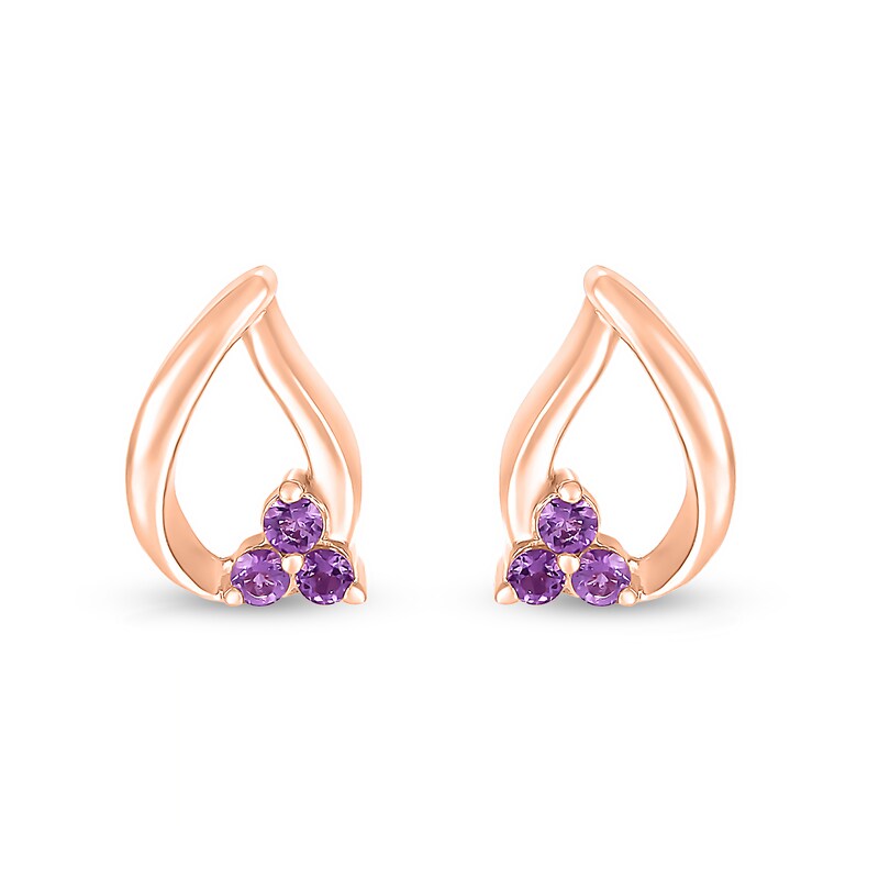 Main Image 3 of Amethyst Trio Swirl Ribbon Open Teardrop Stud Earrings in 10K Rose Gold