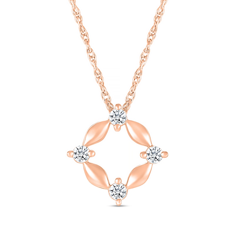 White Lab-Created Sapphire Open Compass Pendant in 10K Rose Gold