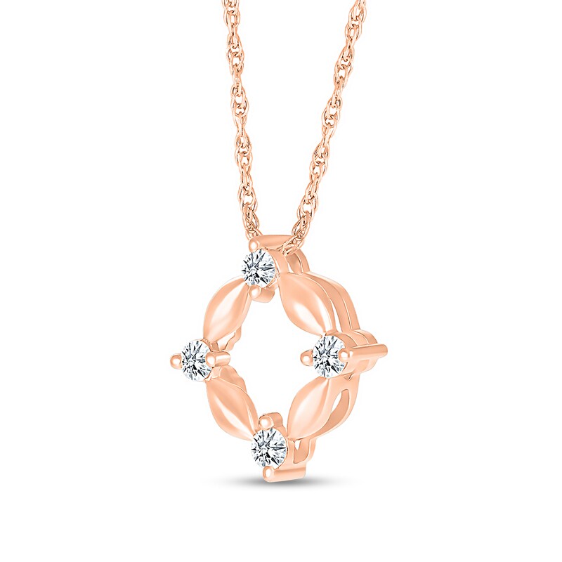 Main Image 2 of White Lab-Created Sapphire Open Compass Pendant in 10K Rose Gold