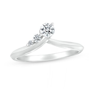 4.0mm White Lab-Created Sapphire Graduated Three Stone Knife Edge Shank Bypass Contour Band in Sterling Silver